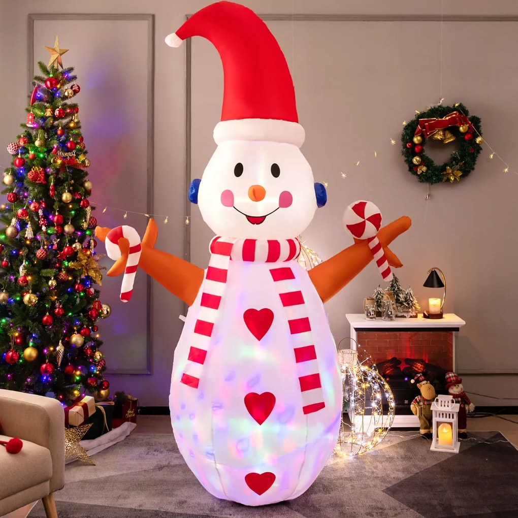 Decoração de Natal Insuflável Boneco de Neve com Luz Rotativa e Luzes LED para Pátio Interior e Exterior Jardim