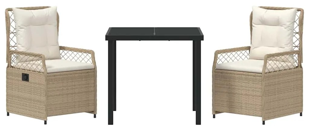 Conjunto de Jantar de Jardim 3 Peças Bege em Rattan Sintético