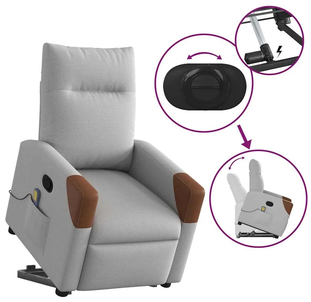 Poltrona elevatória de massagens tecido cinzento-nublado