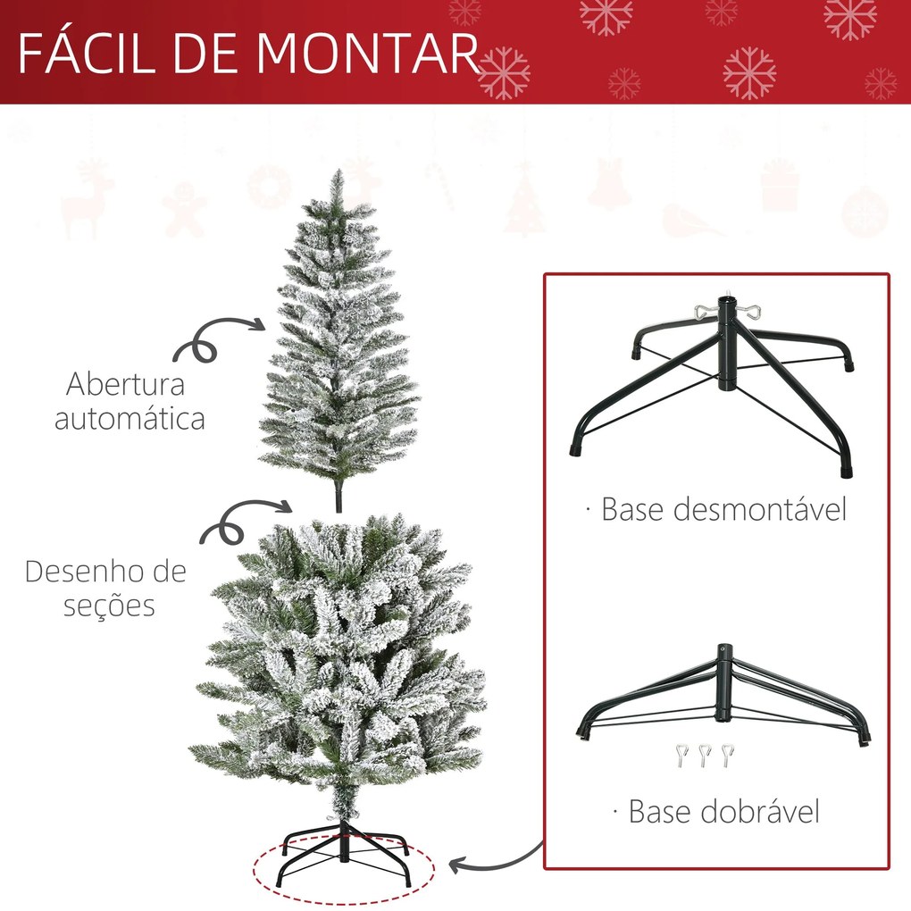 HOMCOM Árvore de Natal 180cm Neve Artificial com 394 Ramos Ignífugos d