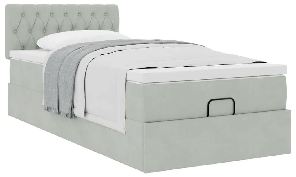 Estrutura cama otomana colchão 90x200 cm veludo cinzento claro