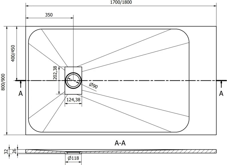 Mexen Hugo base de duche retangular SMC 170 x 80 cm, branco - 42108017