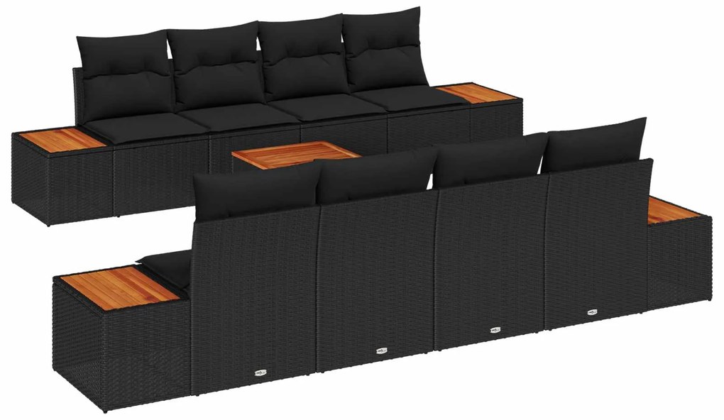 vidaXL Conjunto de Sofá de Jardim 9 pcs Preto Rattan Sintético