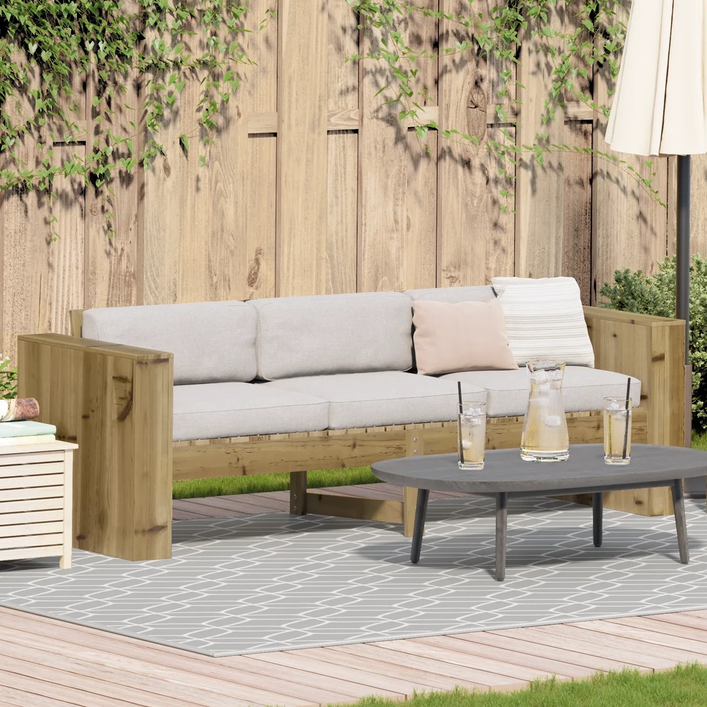 vidaXL Sofá de Jardim 3-Lugares 185.5x60x62 cm Madeira de Pinho Tratada