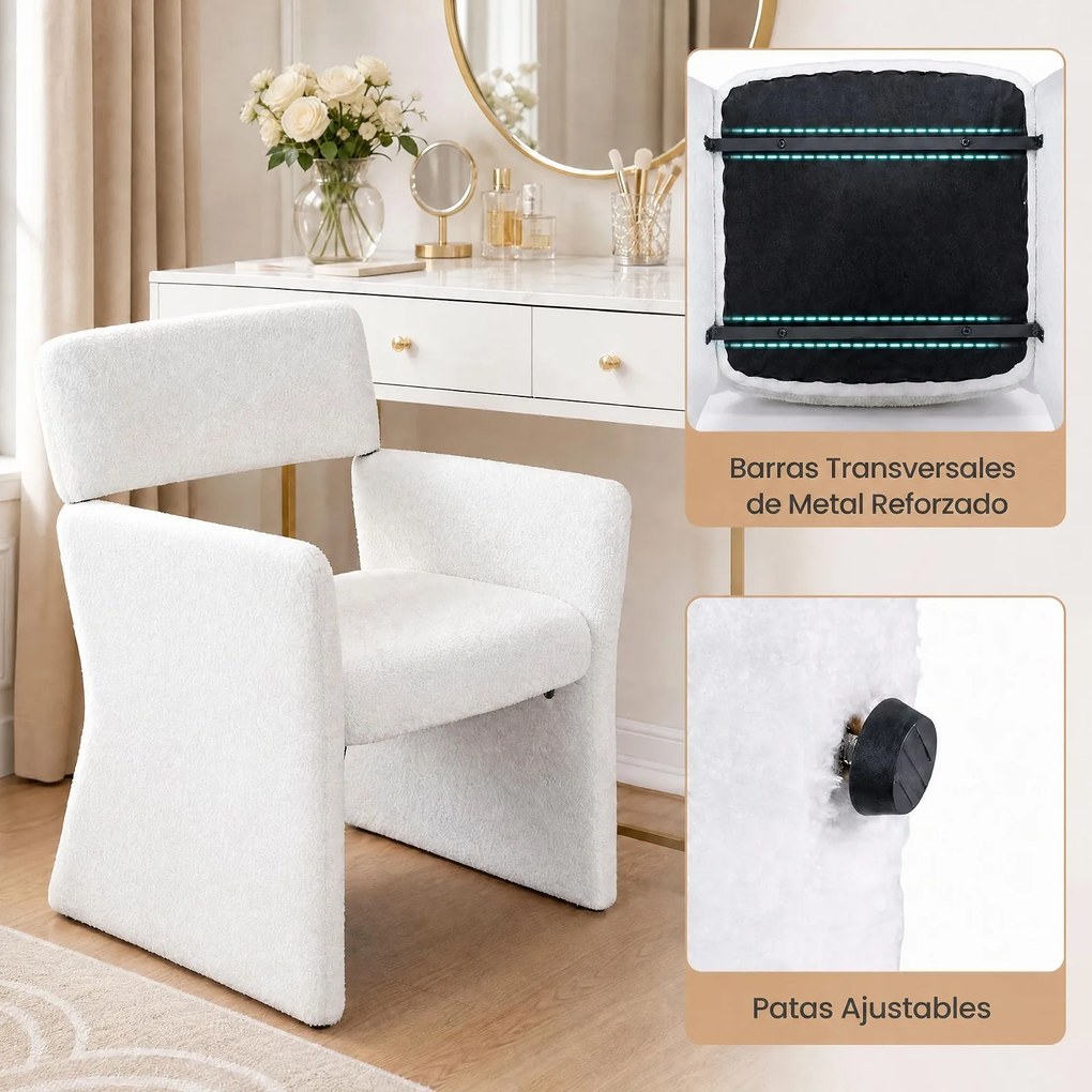 Conjunto de 2 Cadeirões Estofados (MESA NÃO INCLUIDA), 63 x 62 x 83 cm, Estrutura Metálica Reforçada, Branco
