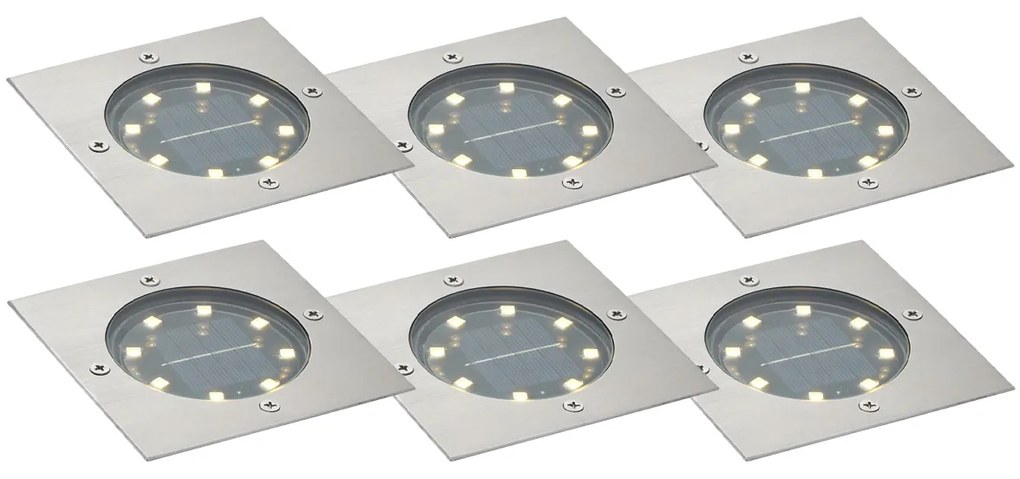 Conjunto de 6 projetores de chão quadrados em alumínio Incl. LED IP65 Solar - Terry Moderno