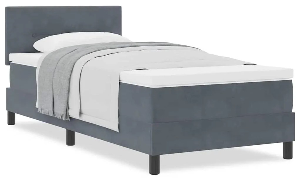 Cama Box Spring com Colchão Cinza Escuro Veludo