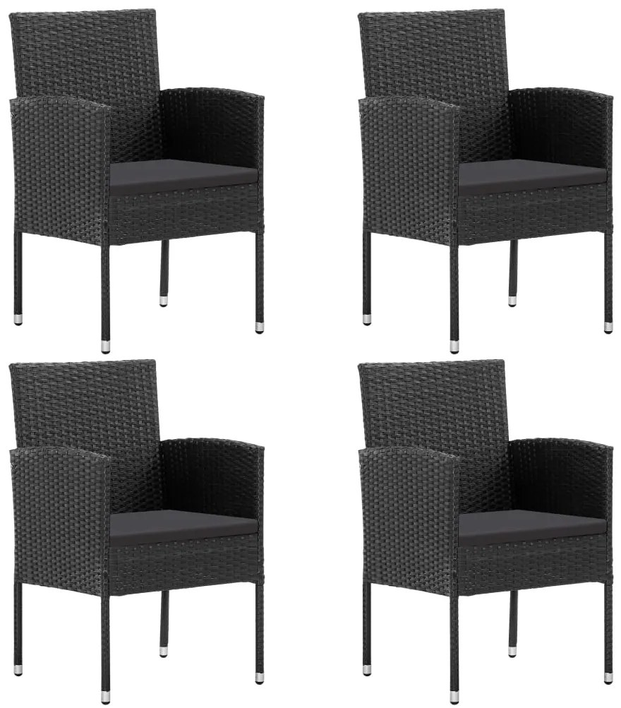 5 pcs conjunto de jantar p/ jardim c/ almofadões vime PE preto