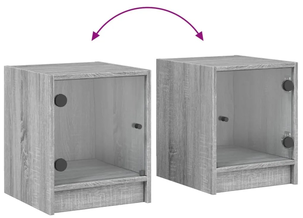 Mesa de cabeceira c/ porta de vidro 35x37x42 cm cinzento sonoma