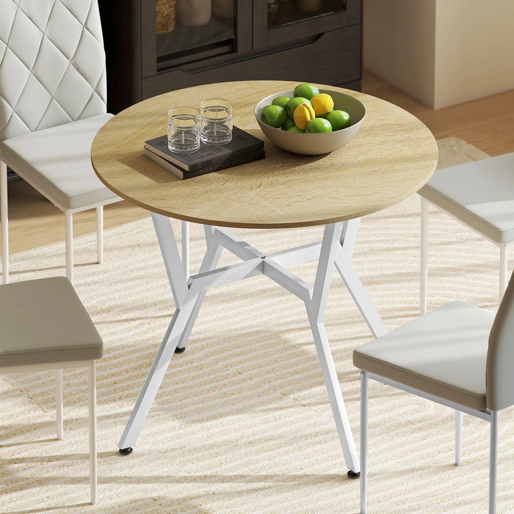 Mesa de Refeição Redonda Mesa de Jantar Estilo Industrial com Bancada de Madeira e Estrutura de Aço Ø90x76 cm Madeira e Branco