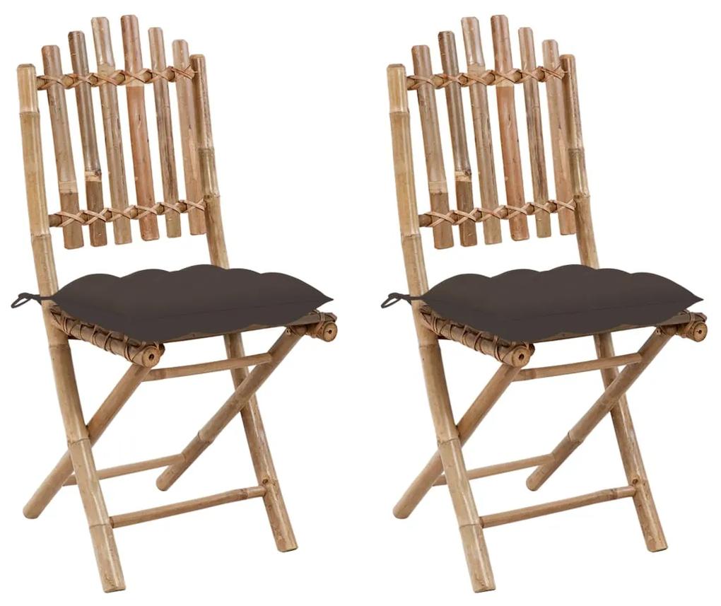 3064010 vidaXL Cadeiras de jardim dobráveis c/ almofadões 2 pcs bambu
