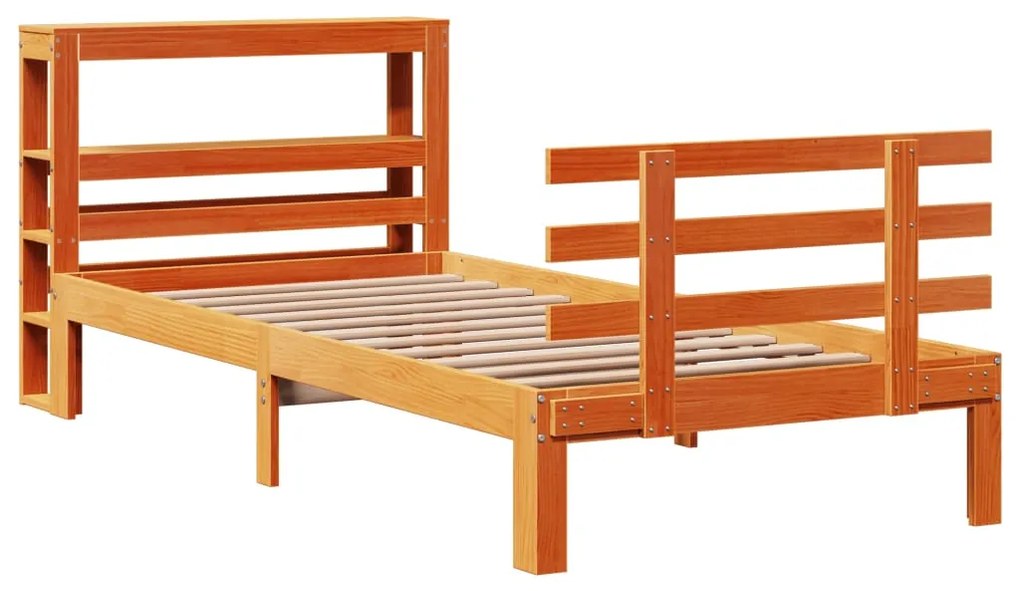 Estrutura cama c/ cabeceira 100x200cm pinho maciço castanho-mel