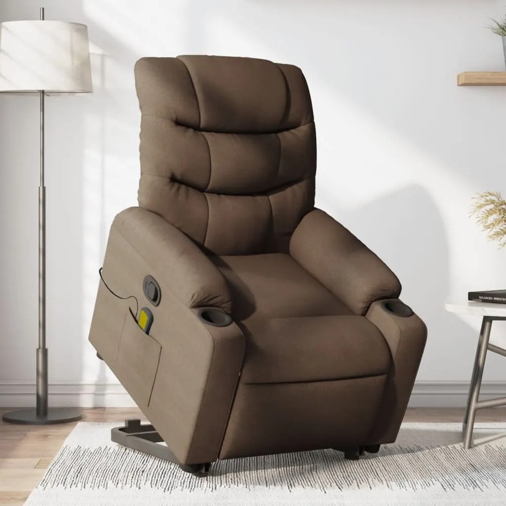 vidaXL Poltrona reclinável massagens tecido castanho