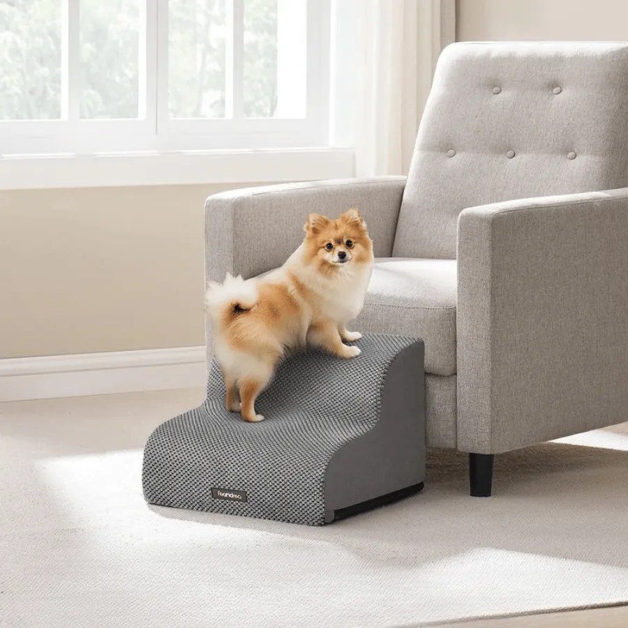 Escada para cães 40 x 40 x 30 cm com revestimento antiderrapante e 2 degraus cinza