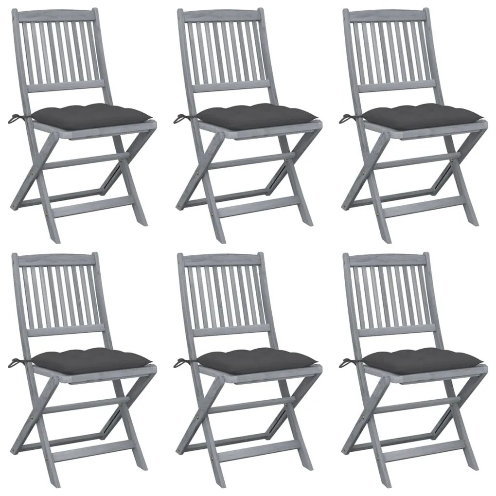Cadeiras exterior dobráveis c/ almofadões 6 pcs acácia maciça