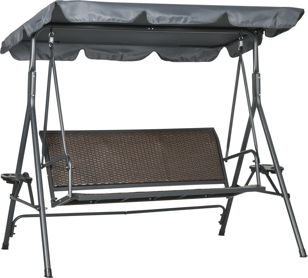Outsunny Baloiço de Jardim 3 Lugares com Telhado de Inclinação Ajustável e Porta Copos e Bandejas de Assento Ergonómico | Aosom Portugal