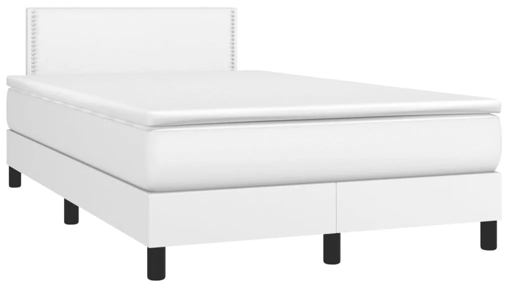 Cama box spring c/colchão/LED 120x200cm couro artificial branco