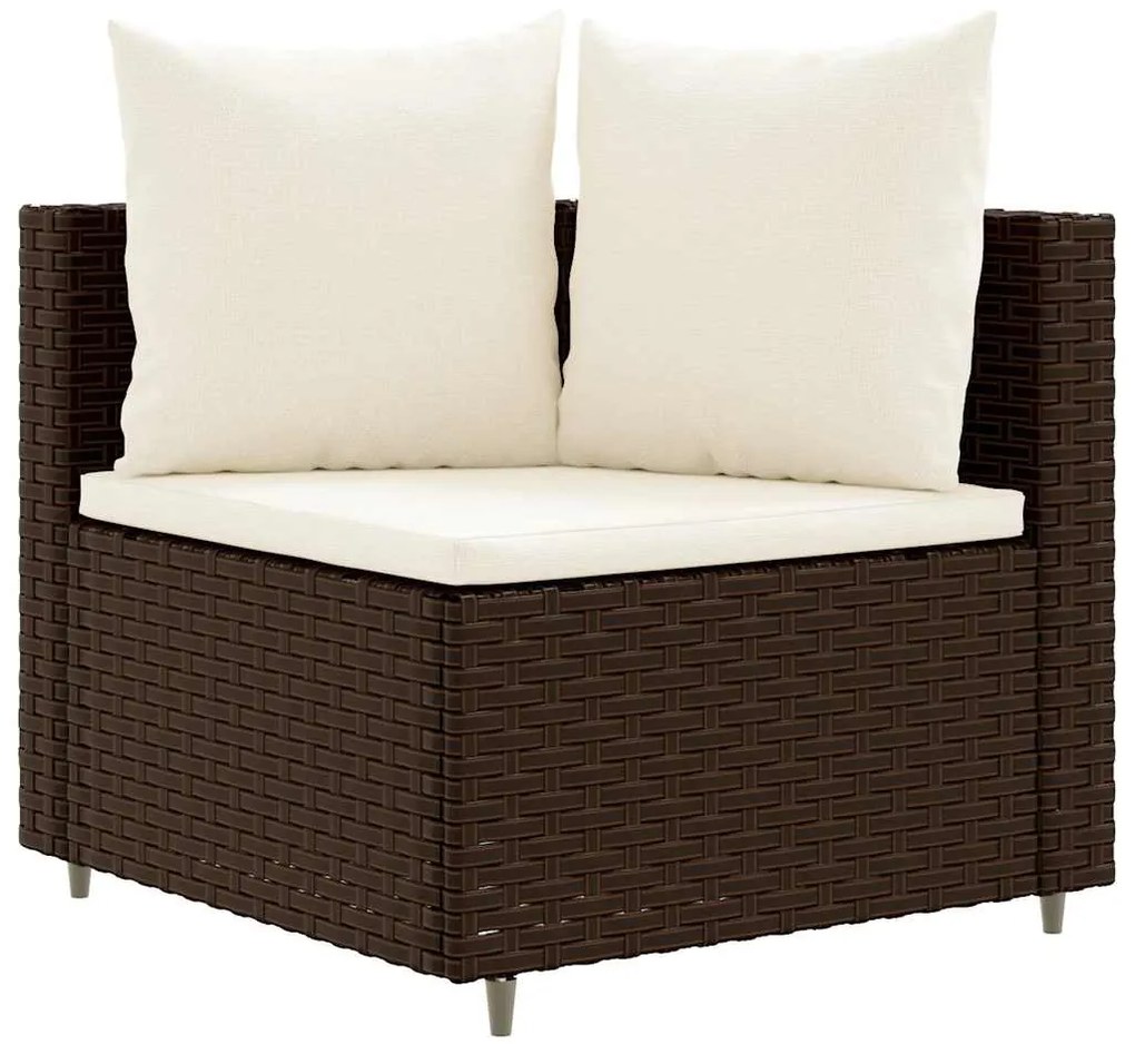 4 pcs conjunto sofás de jardim c/ almofadões vime PE castanho