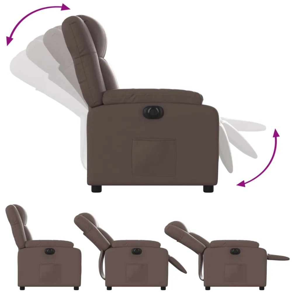 Poltrona reclinável elétrica couro artificial castanho