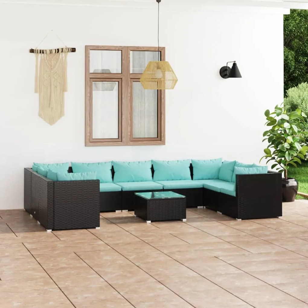 vidaXL 10 pcs conjunto lounge de jardim c/ almofadões vime PE preto