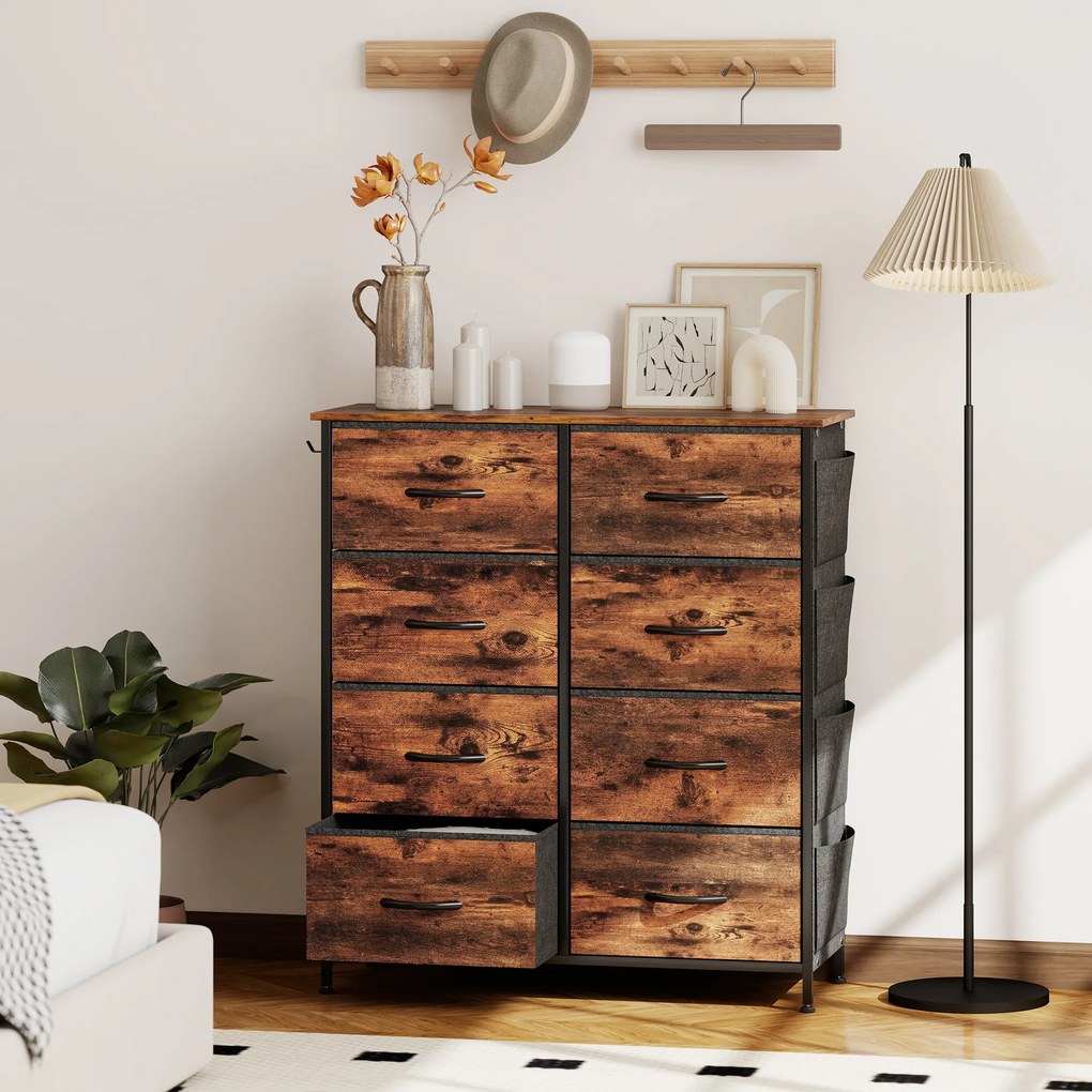 Cómoda de Quarto, 86 x 30 x 94,5 cm, 8 Gavetas em Tecido, Castanho Rústico