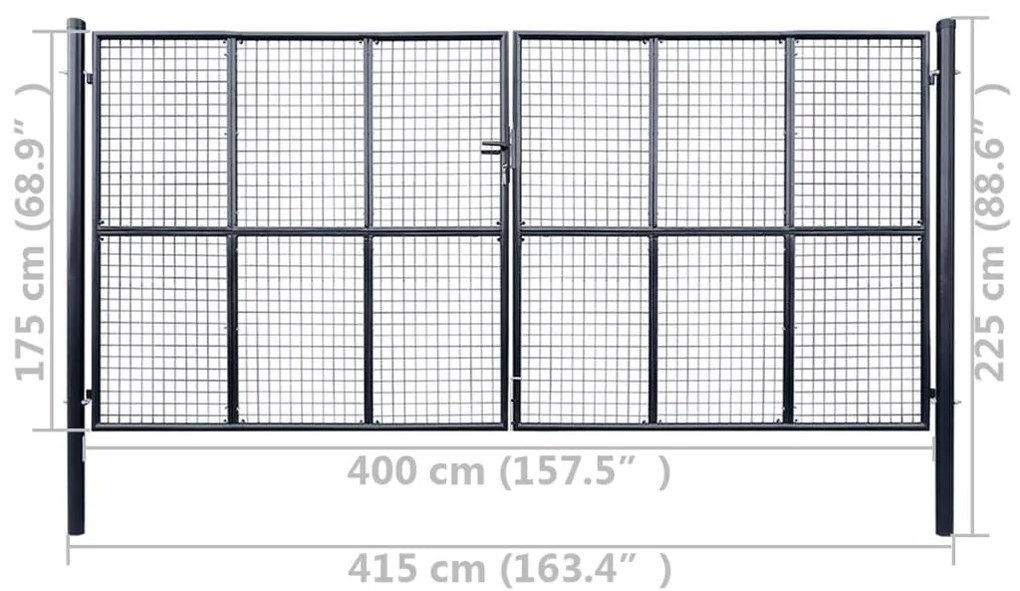Portão de jardim em rede aço galvanizado 400x175 cm cinzento
