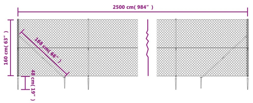 Cerca de arame com estacas de fixação 1,6x25 m antracite