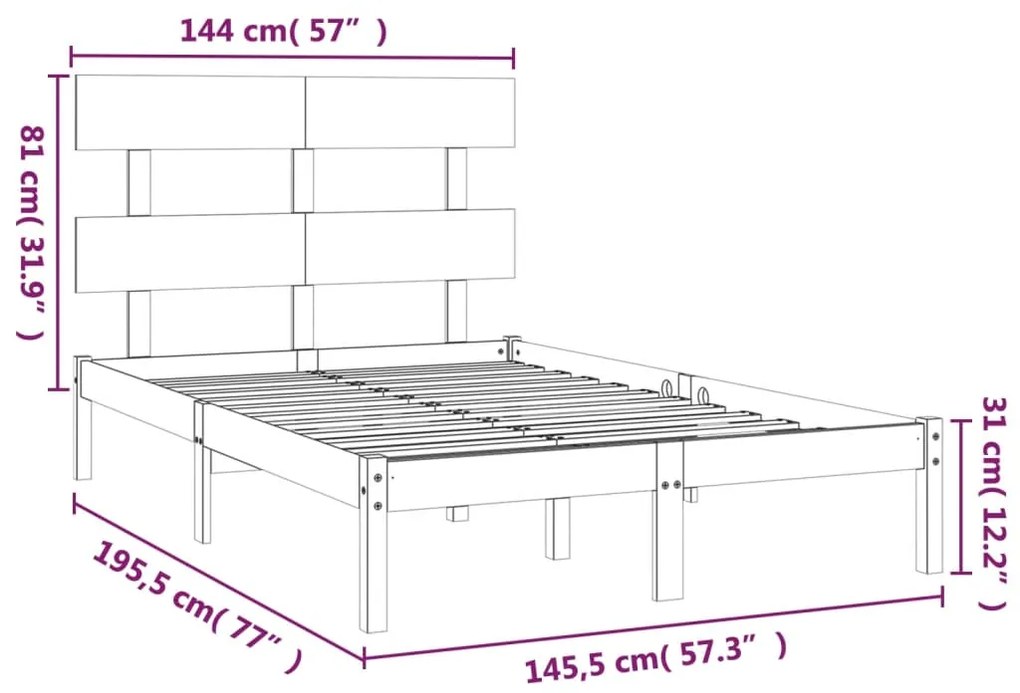 Estrutura de cama 140x190 cm madeira maciça preto