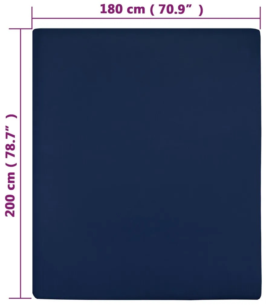 Lençóis ajustáveis 2 pcs 180x200 cm algodão jersey azul marinho