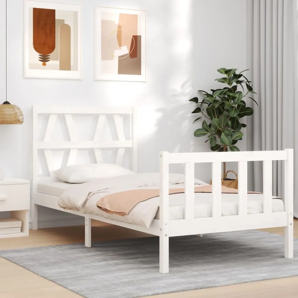 Cama sem colchão 90x200 cm madeira de pinho maciça branco