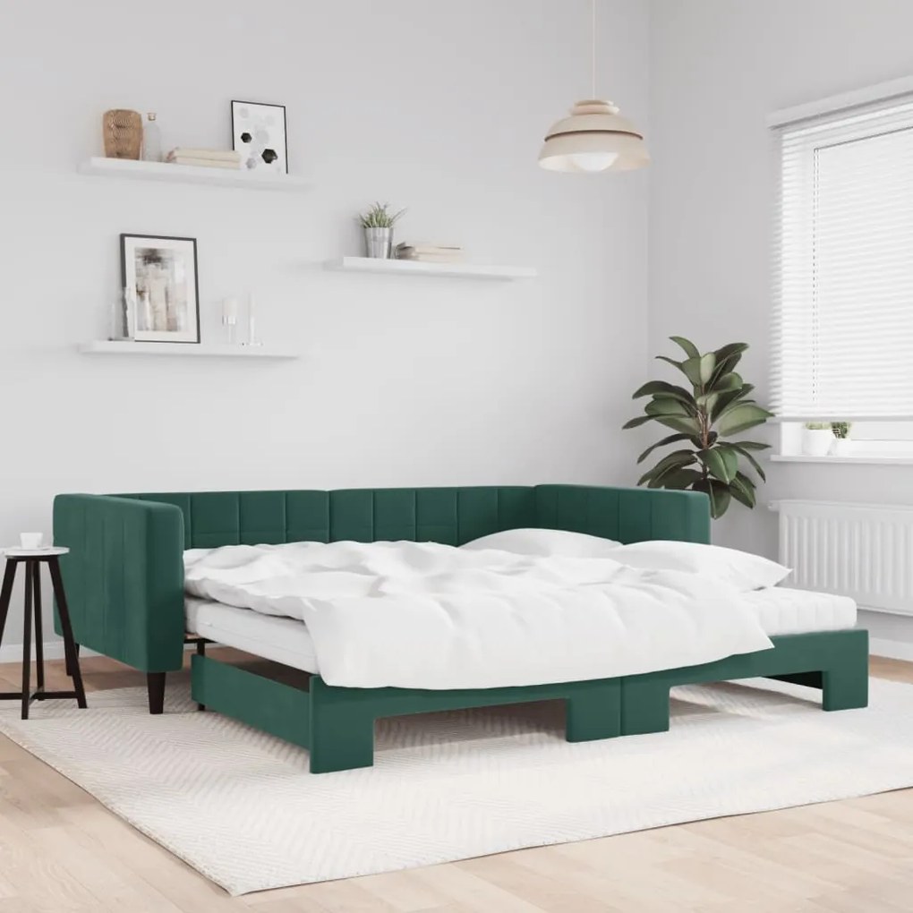 vidaXL Sofá-cama c/ gavetão e colchões 100x200cm veludo verde-escuro