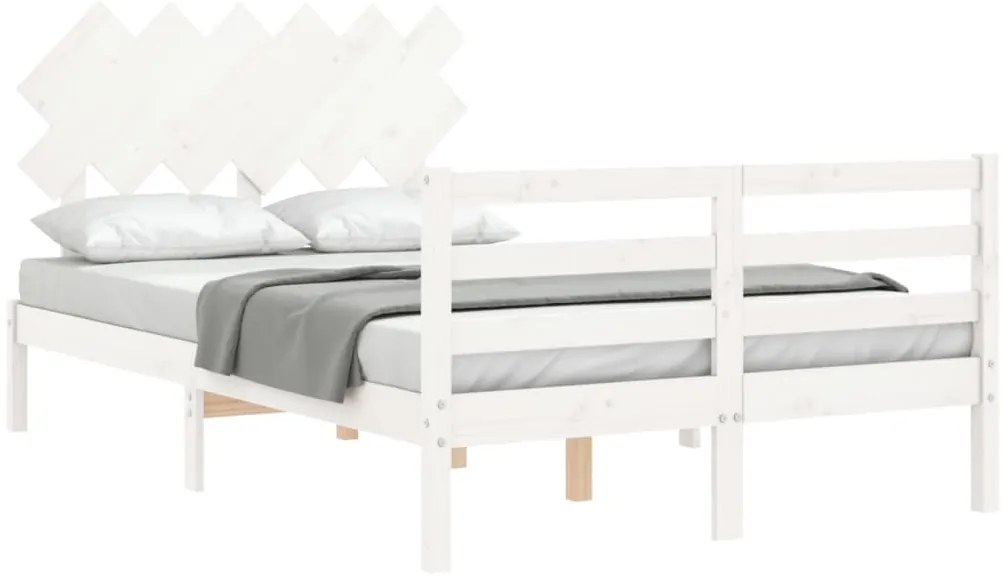 Estrutura de cama de casal c/ cabeceira madeira maciça branco