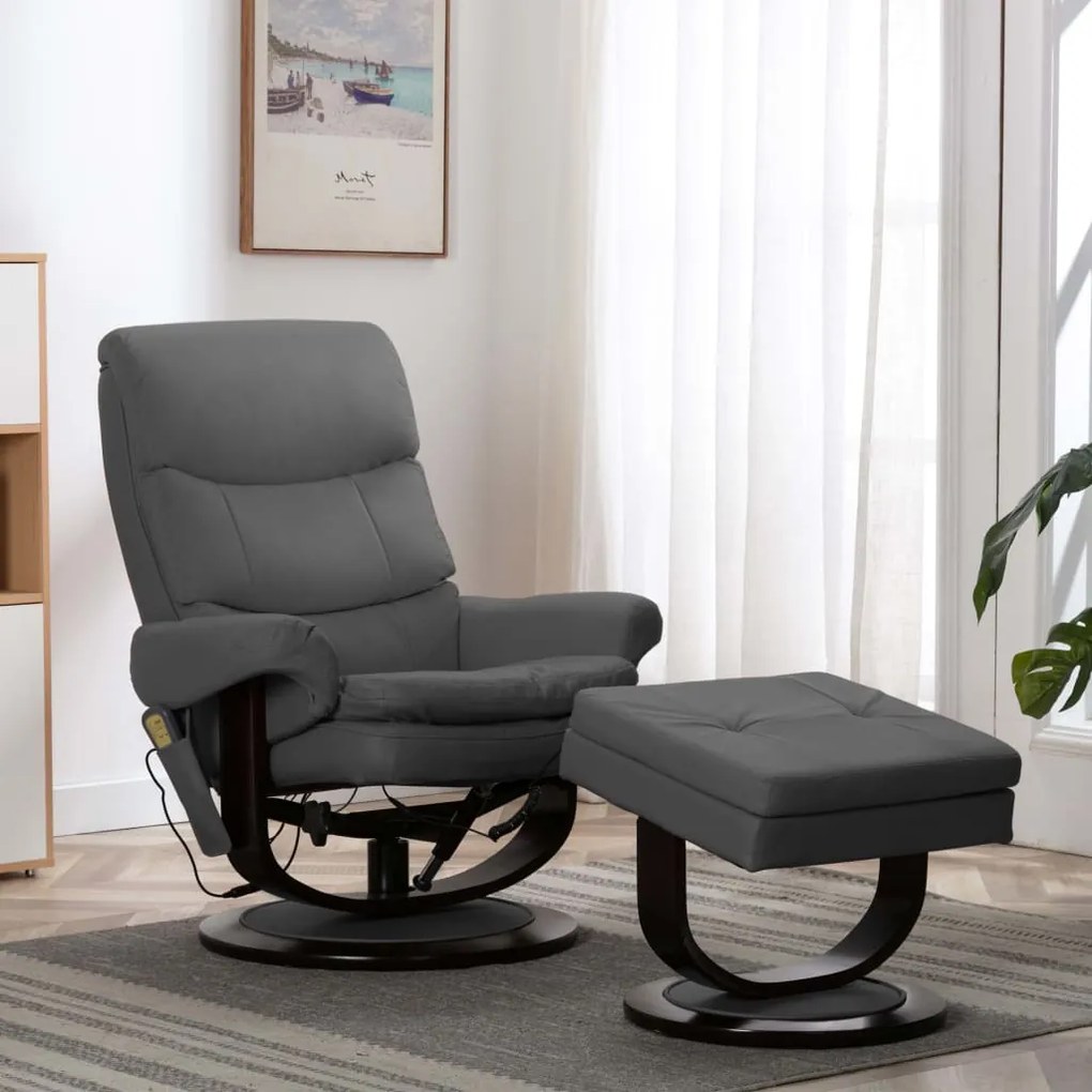 vidaXL Poltrona reclinável couro artificial/madeira curvada antracite