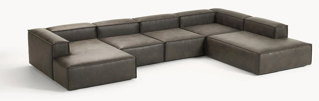 Sofá de canto modular comprido em couro reciclado Lennon