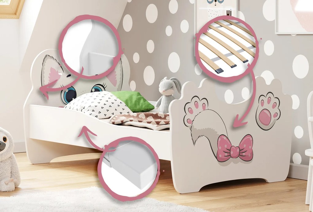 Cama infantil gato 140x70 branca - colchão e estrado incluído