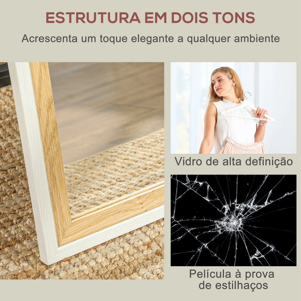Espelho de Pé "Aksel" – 37x157 cm – Branco e Madeira Escura