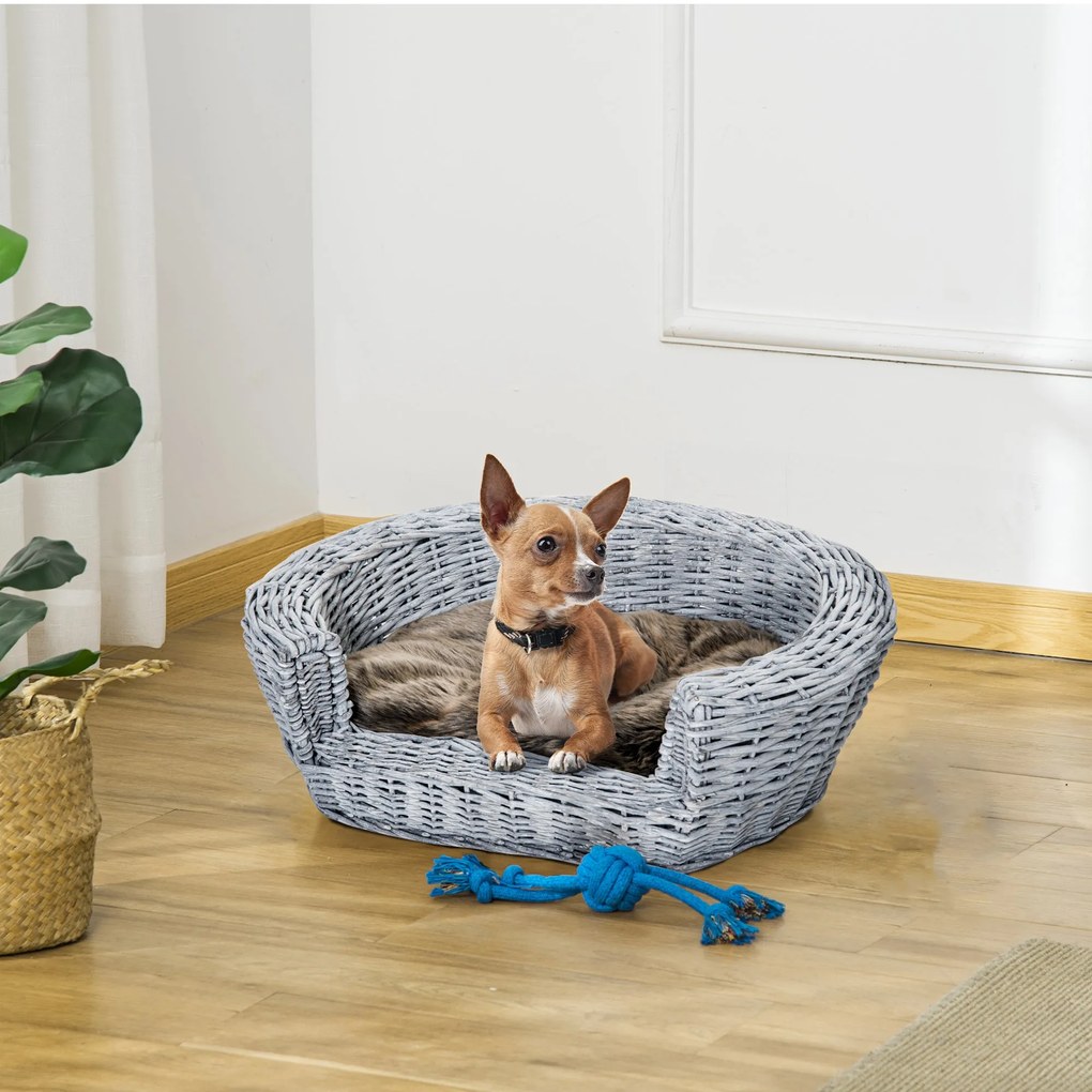 PawHut Cama para Cães de Vime Cama de Vime para Gatos Cães com Almofad