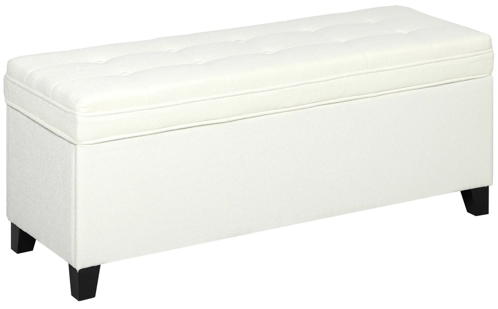 HOMCOM Banco de Armazenamento com 2 Dobradiças de Segurança Tampa Rebatível para Sala de Estar Quarto 120x40x48 cm Creme