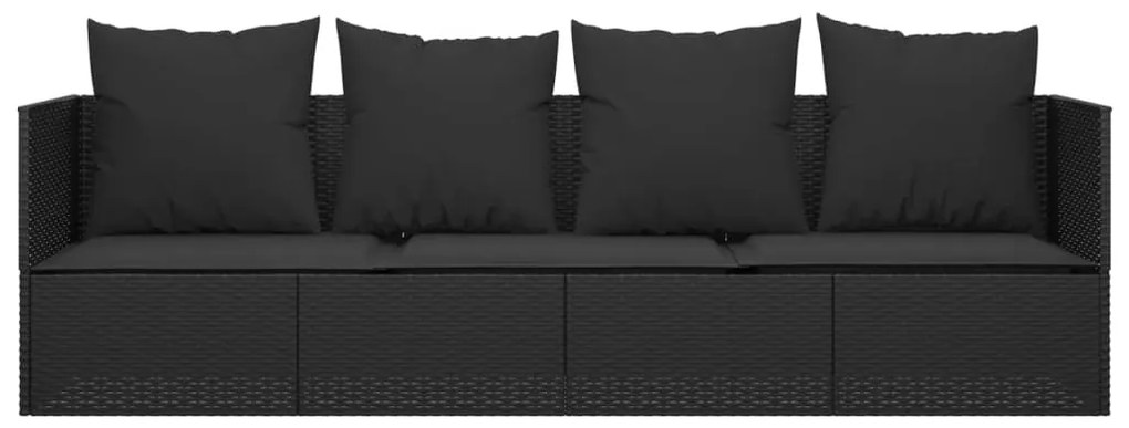 Sofá lounge de exterior com almofadões vime PE preto