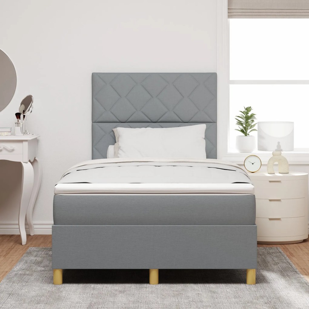 Cama Box Spring com Colchão Cinza Claro 120x200 cm Tecido