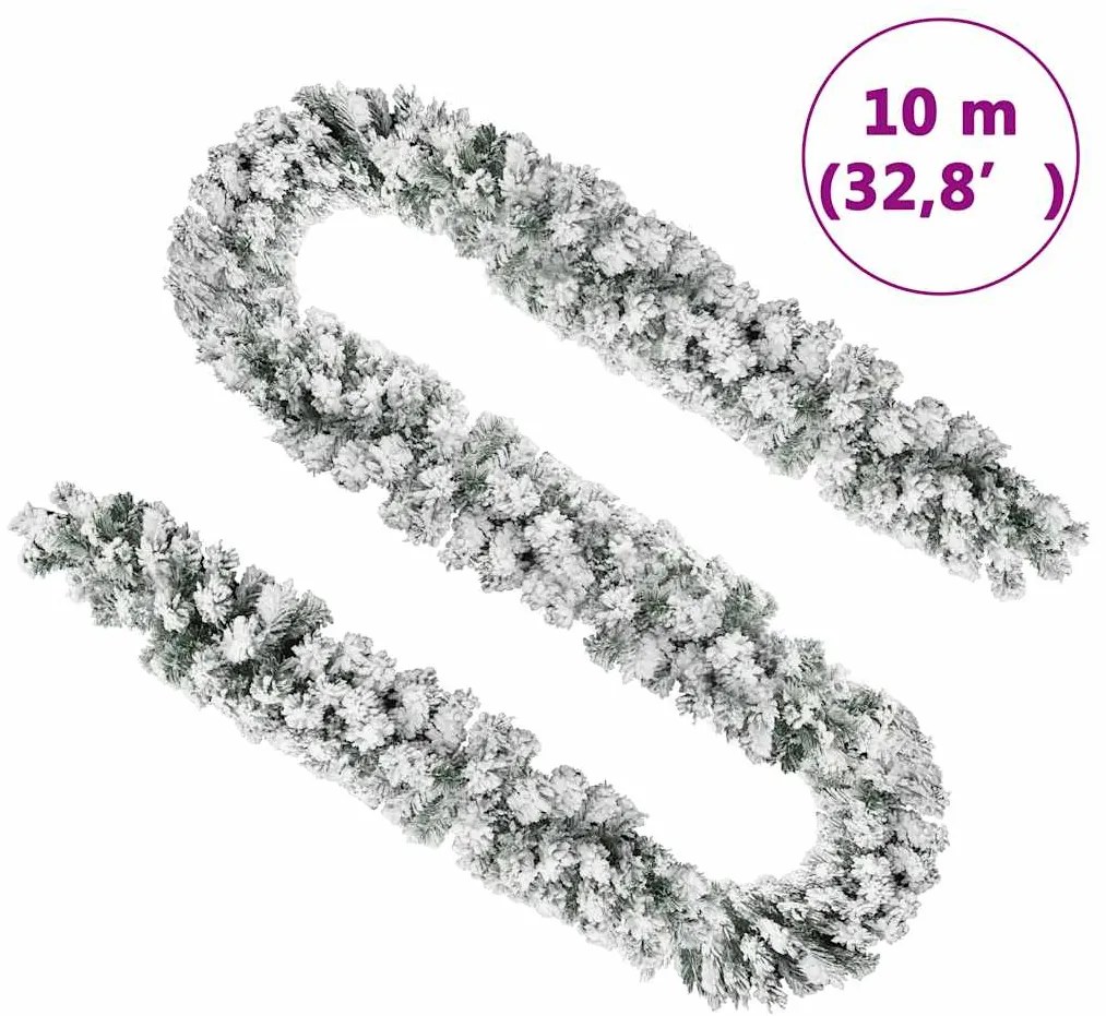 Grinalda de Natal com neve 10 m PVC verde