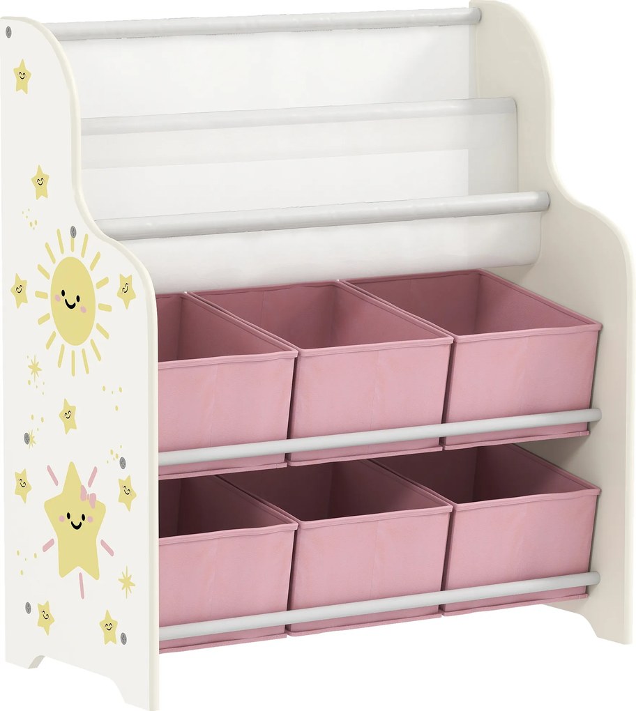 Estante Infantil para Brinquedos com 6 Caixas de Tecido Não Tecido Organizador de Brinquedos com 2 Prateleiras 63x30x71 cm Rosa