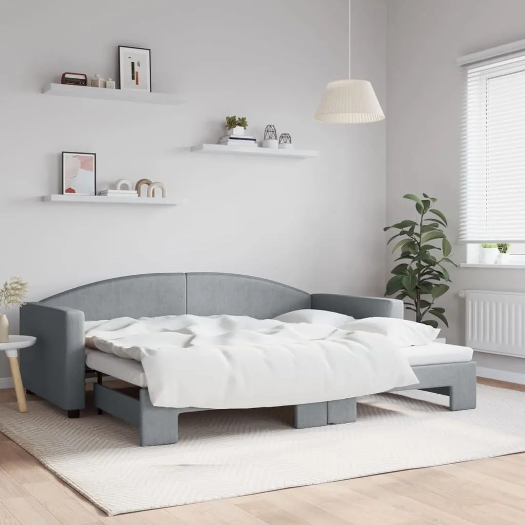 vidaXL Sofá-cama com gavetão 90x200 cm tecido cinzento-claro