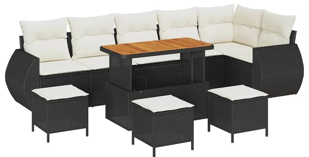 Conjunto de Sofá para Jardim vidaXL com Almofadas Pretas em Rattan Pol