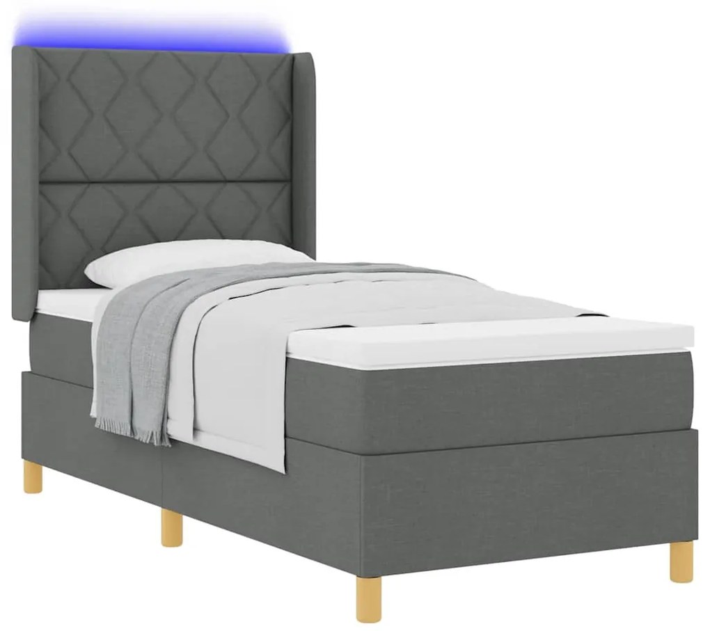 Cama Box com Colchão e LED vidaXL Cinza Escuro 100x200 cm Tecido
