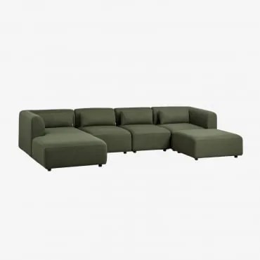 Sofá Modular Chaise Longue Esquerdo De 4 Peças Com Puff Fogler Tecido Pele De Borrego Verde Sálvia - Sklum