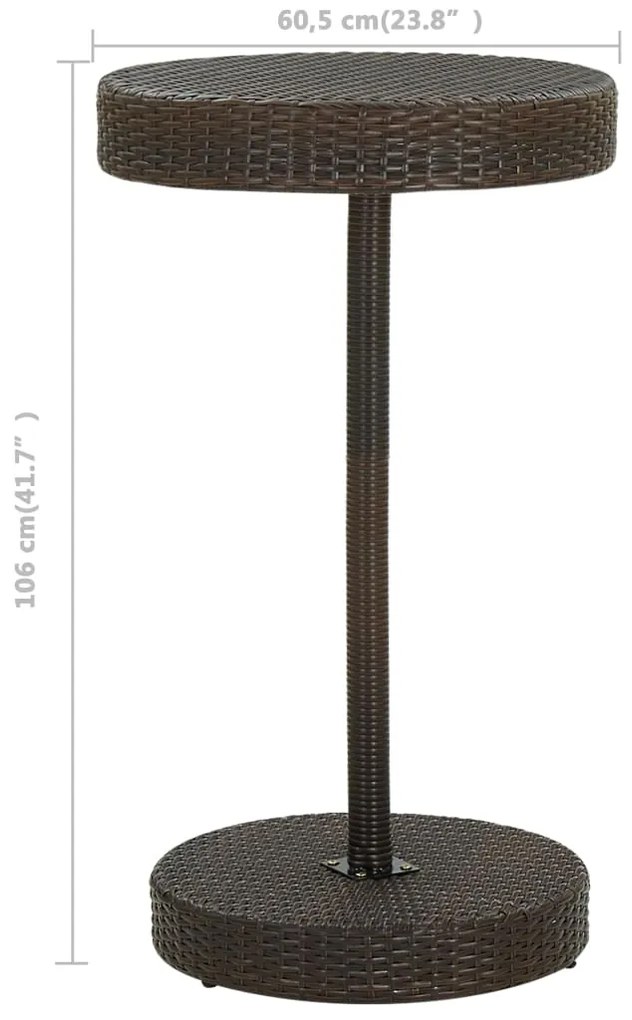 3 pcs conjunto de bar p/ jardim com almofadões vime PE castanho