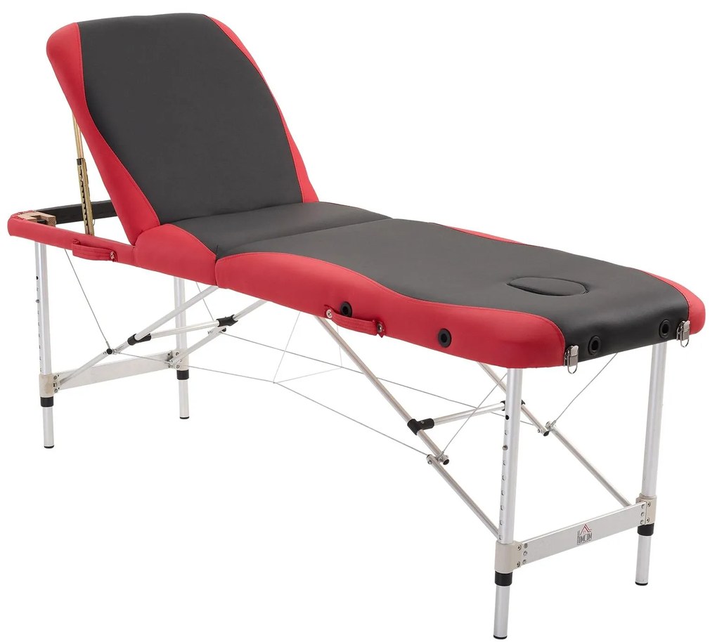 HOMCOM Marquesa Massagem Dobrável Portátil Ajustável Apoio Cabeça Confortável 180x60x62-82 cm Design Vermelho Preto | Aosom Portugal