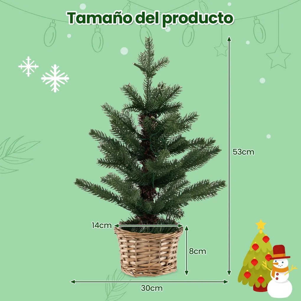 Árvore de Natal em vaso de madeira de 53 cm com 96 ramos, 20 luzes LED brancas quentes e temporizador verde