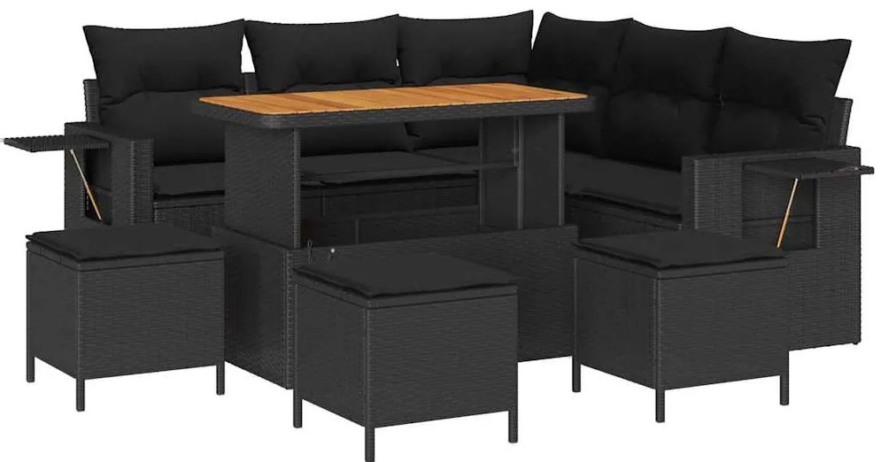 Conjunto de Sofá de Jardim 9 Peças com Almofadas - Rattan Sintético Pr